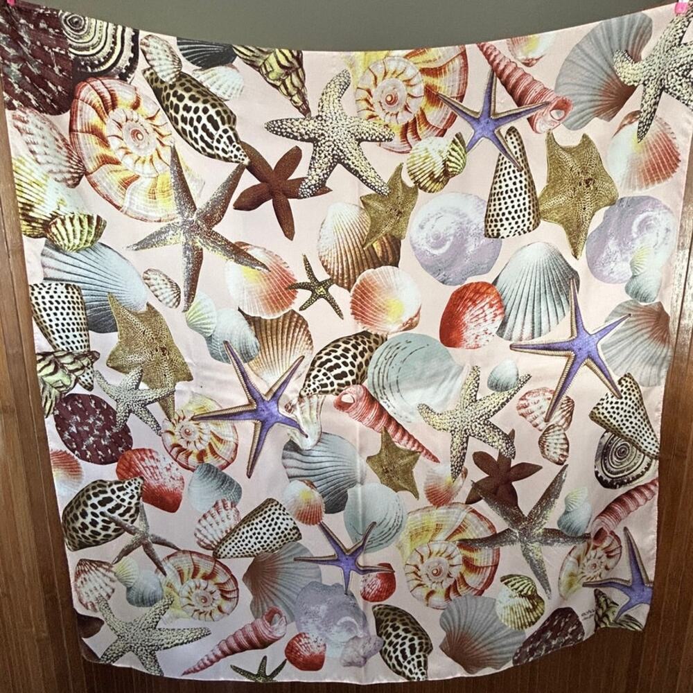 Vintage Echo Sea Life Silk Scarf Pink Shells Starfish Large Square